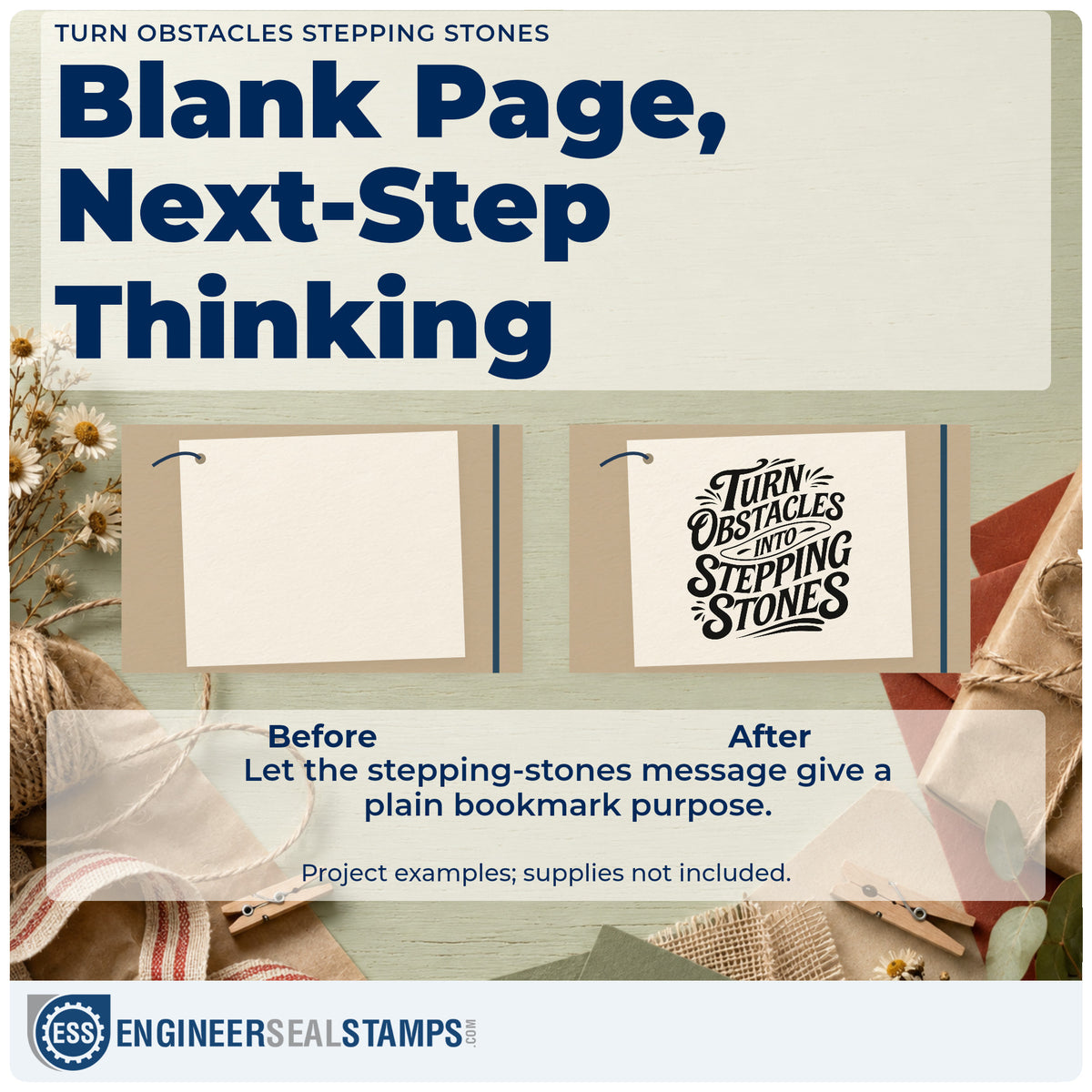 Before and after of a plain item finished with the Premium Wooden Underlined Stepping Stones Motivation Stamp – Vintage Pro, a quick upgrade for framed club hut.