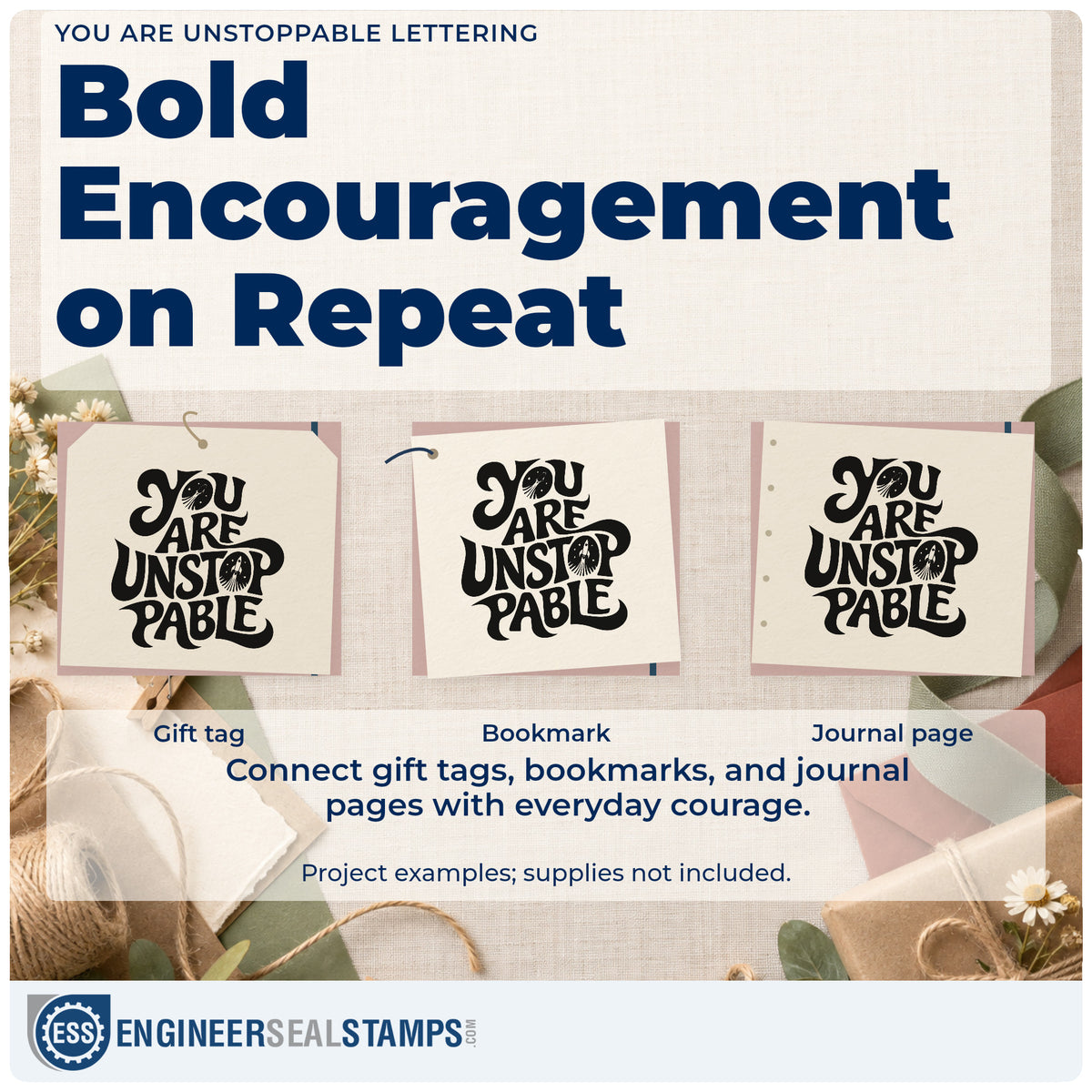 Three project examples made with the Premium Wooden You Are Unstoppable Stamp – Vintage Pro, including game stat sheet.