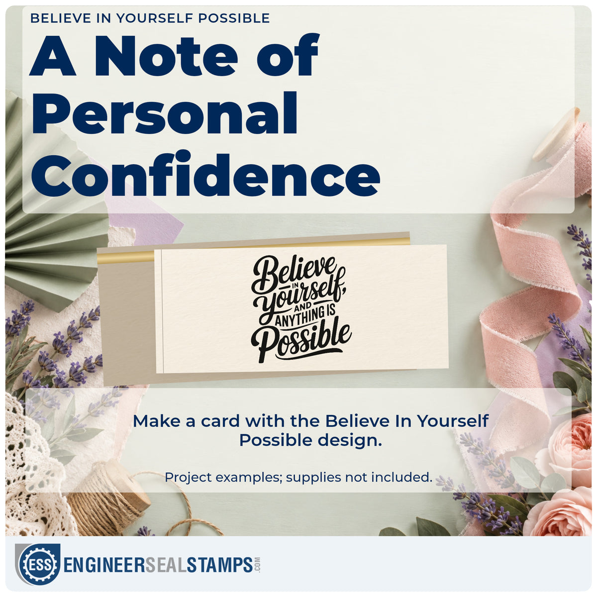 A finished handmade project stamped with the Duo Hand Believe In Yourself And Anything Is Possible Rubber Stamp, ideal for weld album page.