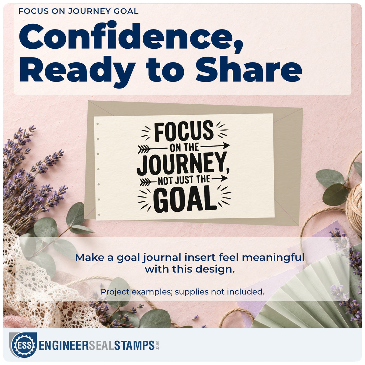 A finished handmade project stamped with the Focus On Journey Goal Hand Stamp – Duo, ideal for rail trip album page.