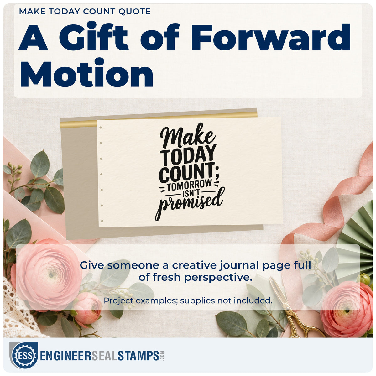 A finished handmade project stamped with the Make Today Count Tomorrow Isn't Promised Slim Pre-Inked Stamp, ideal for reunion album page.
