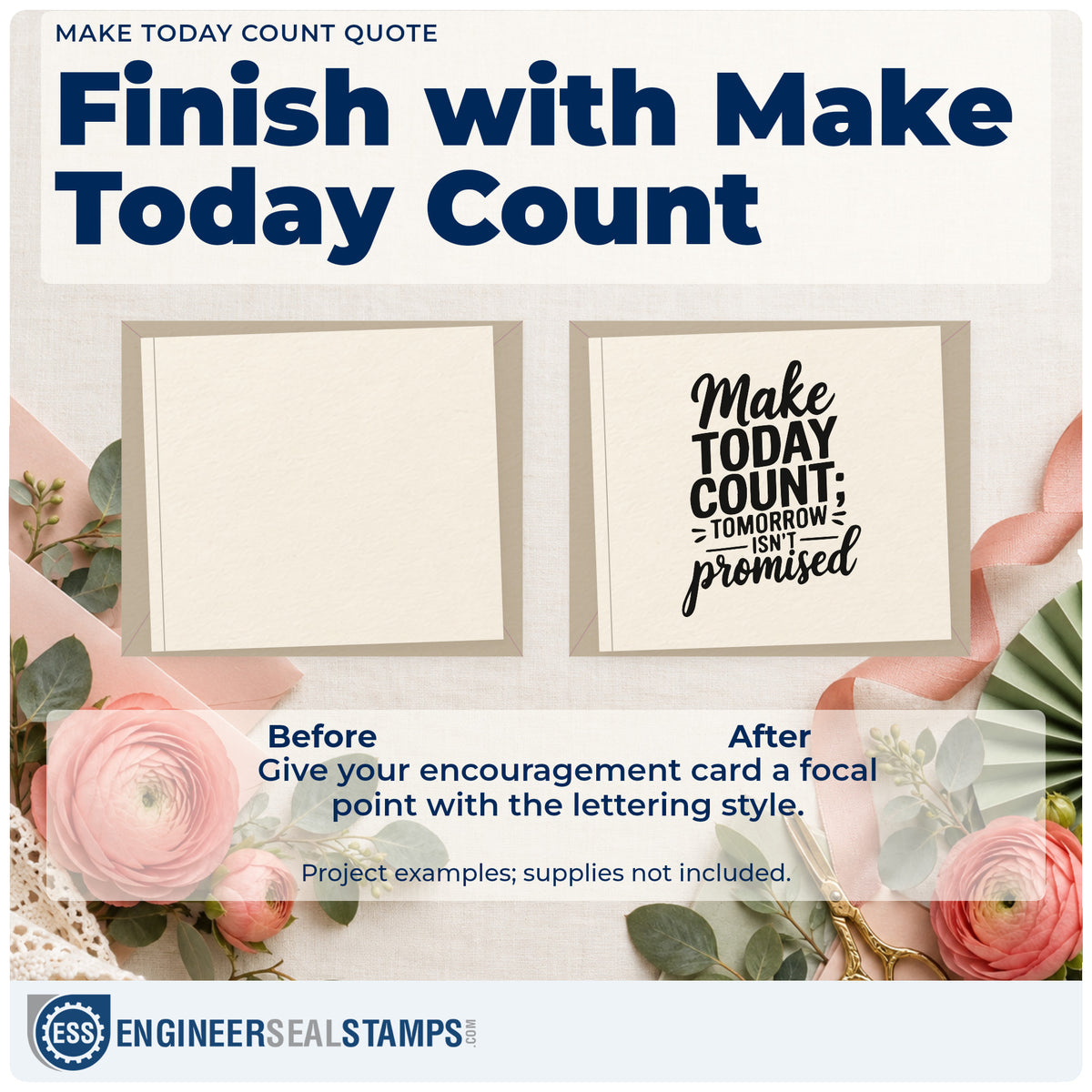 Before and after of a plain item finished with the Make Today Count Tomorrow Isn't Promised Rubber Stamp – Duo Hand, a quick upgrade for framed hall entry.