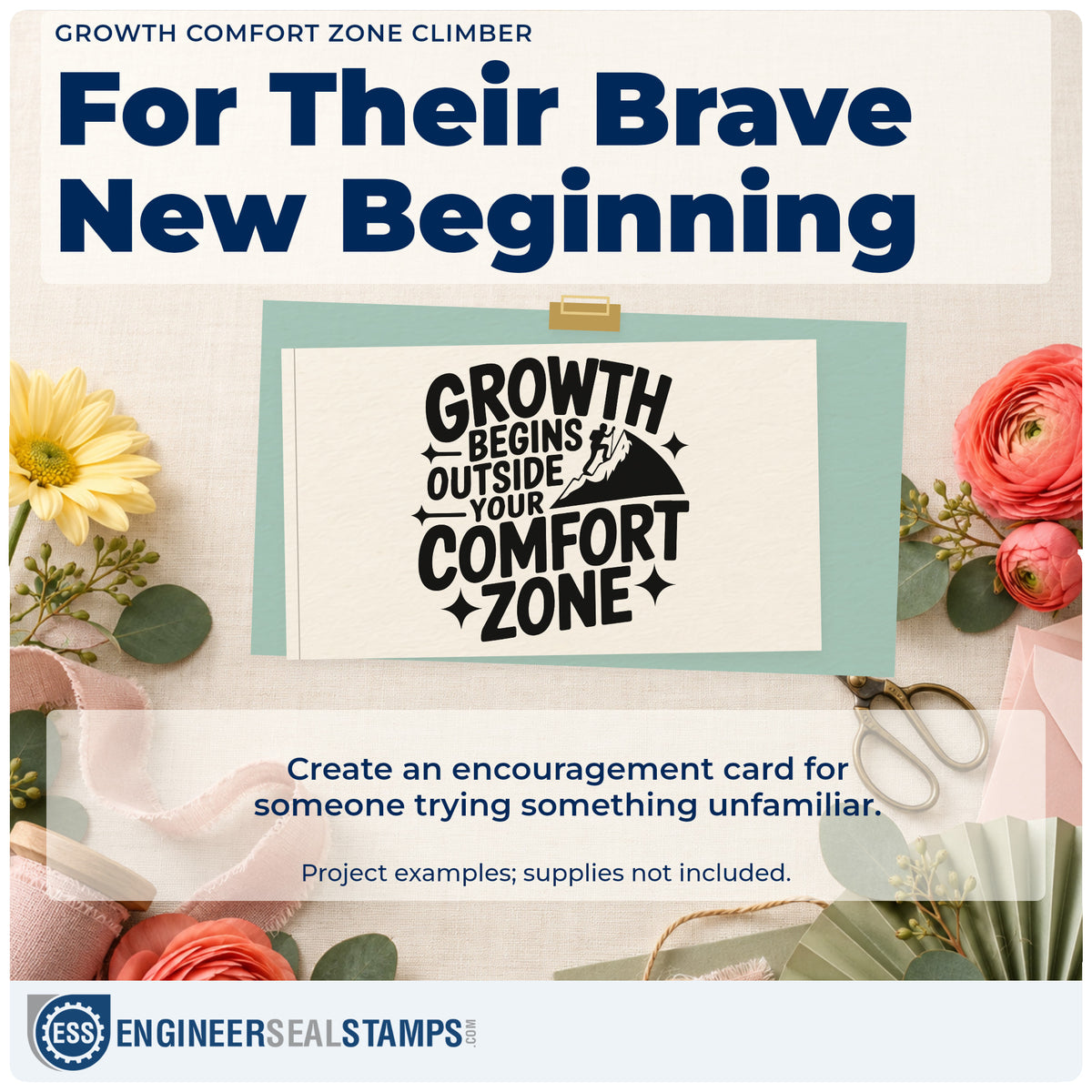 A finished handmade project stamped with the Growth Comfort Zone Climber Pre-Inked Stamp – Slim, ideal for winter camp album page.