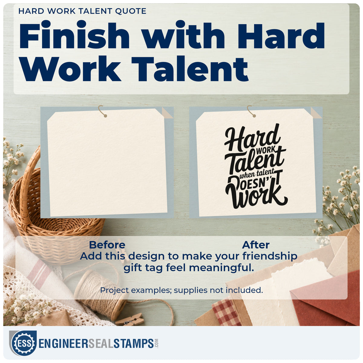 Before and after of a plain item finished with the Premium Wooden Hard Work Talent Word Art Stamp – Vintage Pro, a quick upgrade for framed dugout wall.