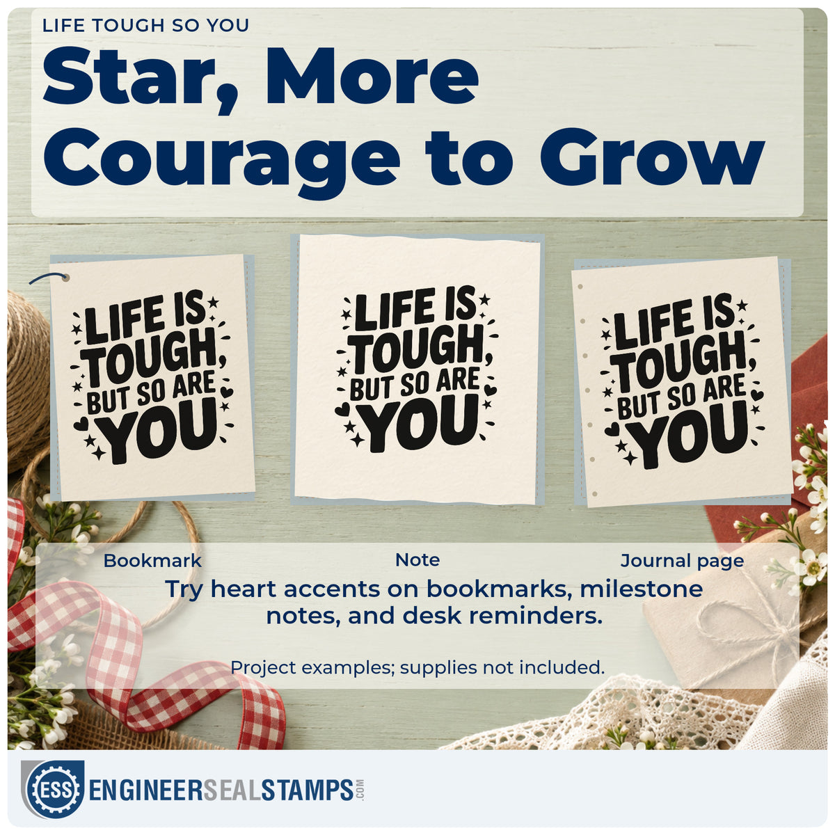 Three project examples made with the Life Tough So You Hand Stamp – Duo, including run plan sheet.