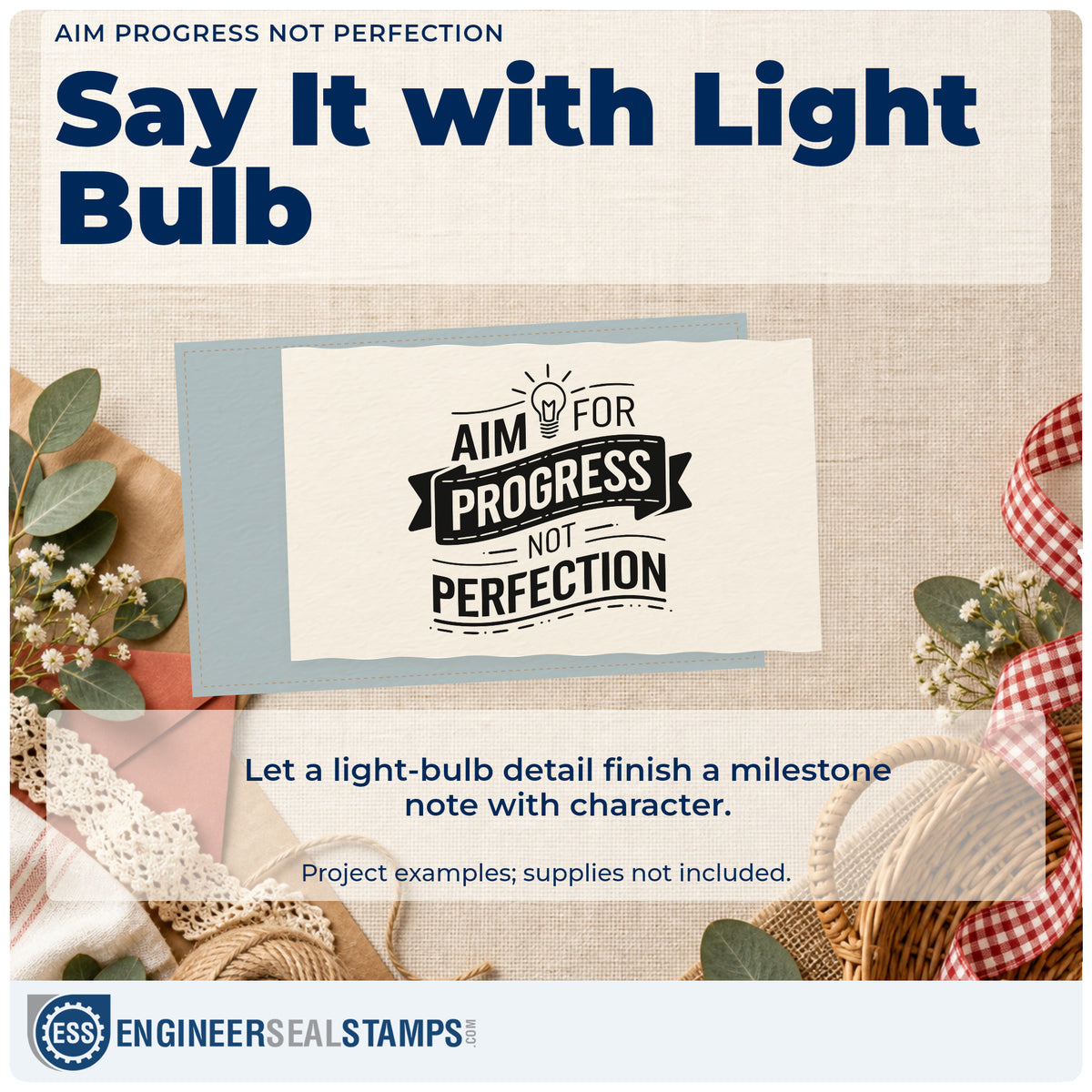 A finished handmade project stamped with the Aim For Progress Not Perfection Stamp – Duo Hand, ideal for handwriting album page.