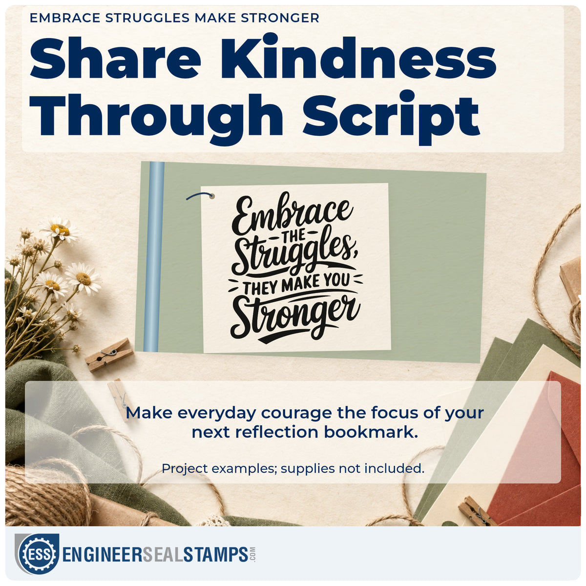 A finished handmade project stamped with the Embrace Struggles Make Stronger Rubber Stamp – Duo Hand, ideal for study year album page.