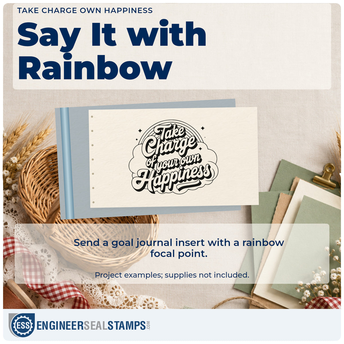 A finished handmade project stamped with the Take Charge Of Your Own Happiness Rubber Stamp – Duo Hand, ideal for hobby room album page.