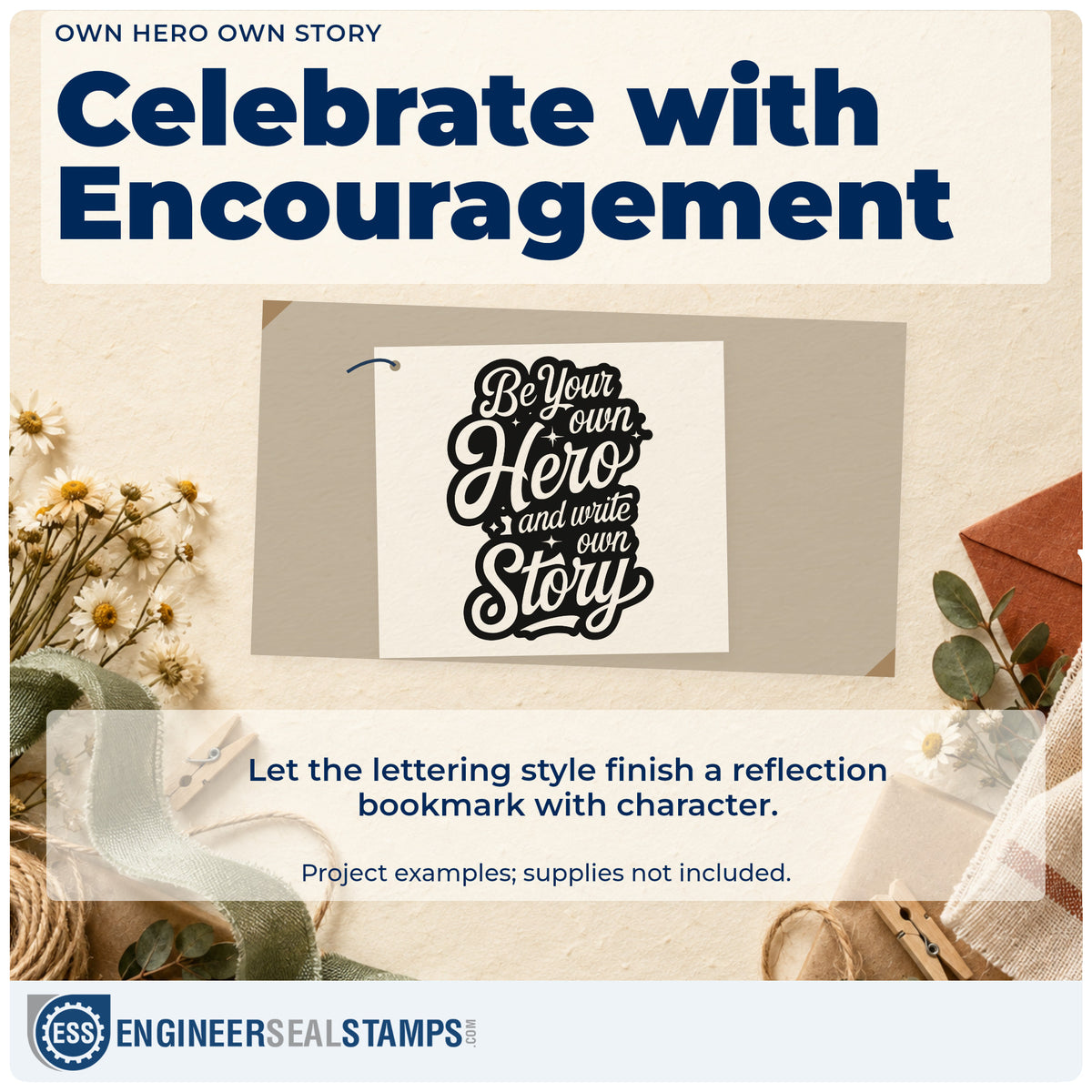 A finished handmade project stamped with the Own Hero Own Story Rubber Stamp – Wood Handle, ideal for campaign album page.
