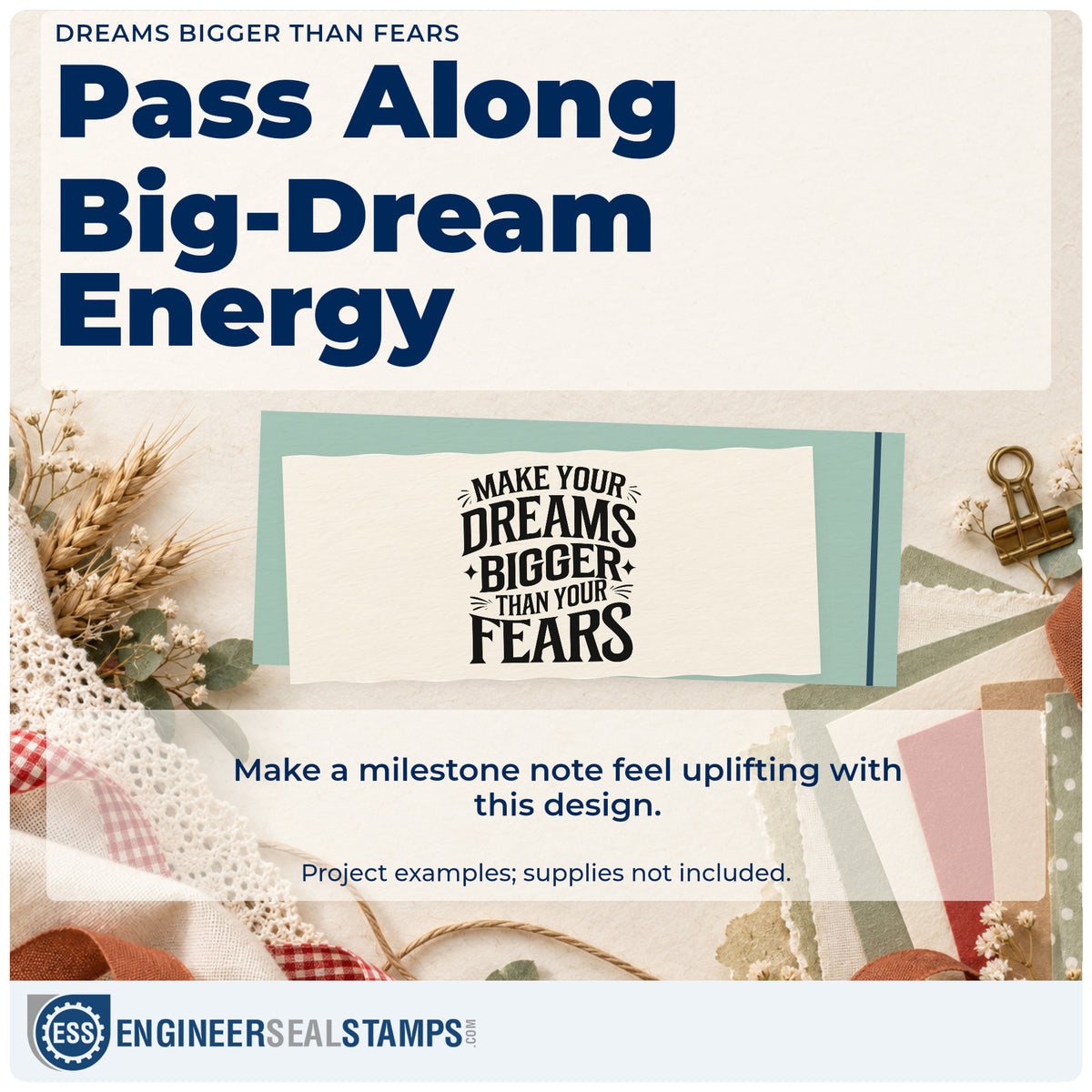 A finished handmade project stamped with the Dreams Bigger Than Fears Duo Hand Stamp, ideal for rodeo album page.
