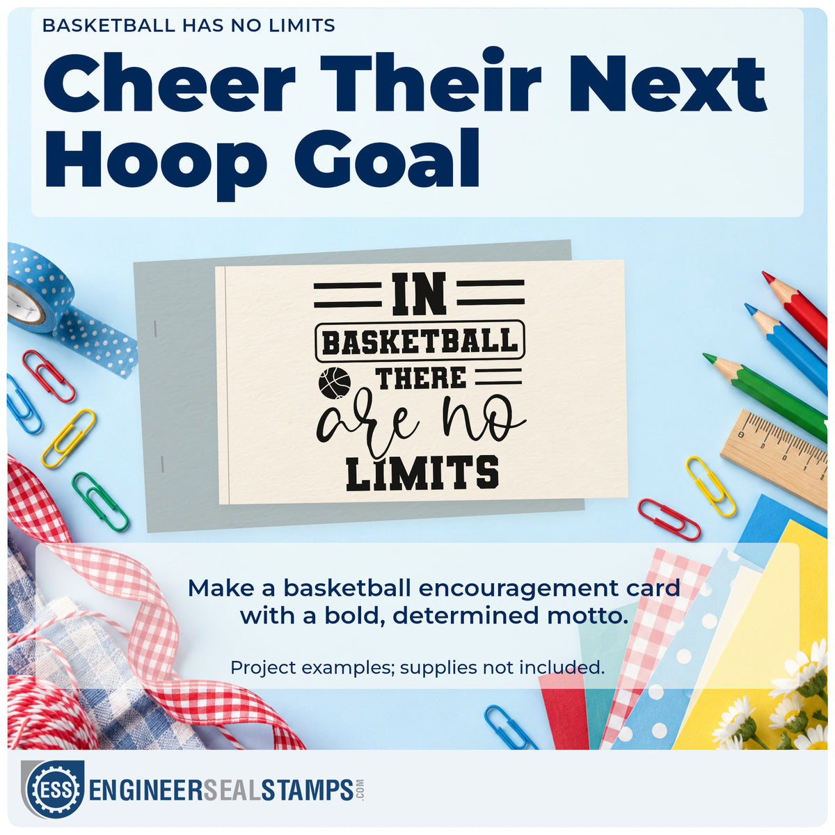A finished handmade project stamped with the In Basketball There Are No Limits Rubber Stamp – Duo Hand, ideal for driveway album page.
