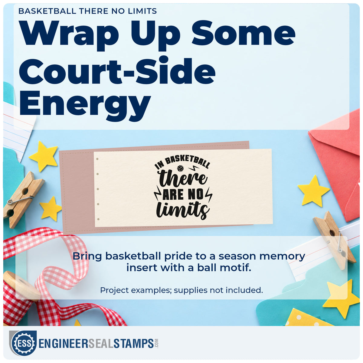 A finished handmade project stamped with the Basketball No Limits Lightning Lettering Premium Wooden Stamp – Vintage Pro, ideal for intramural album page.