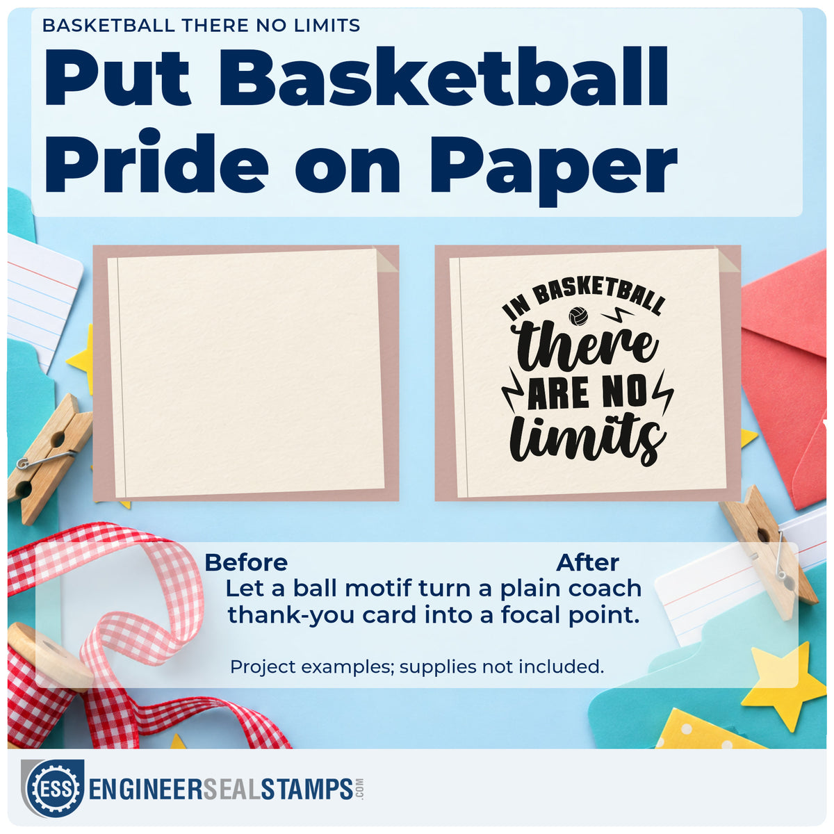Before and after of a plain item finished with the Basketball No Limits Lightning Lettering Premium Wooden Stamp – Vintage Pro, a quick upgrade for framed common room.
