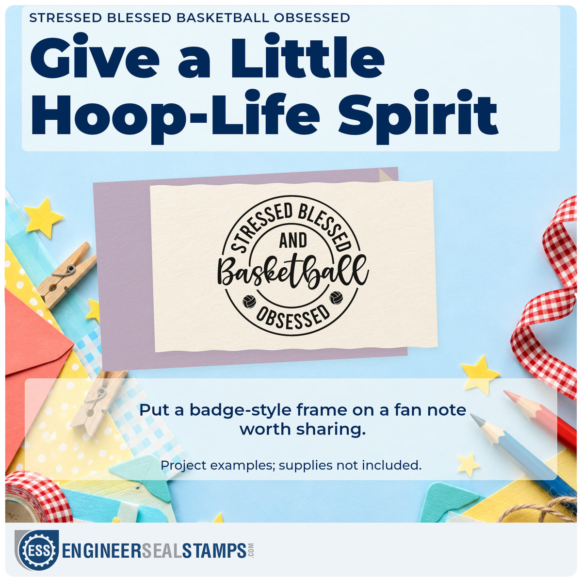 A finished handmade project stamped with the Stressed Blessed And Basketball Obsessed Stamp – Premium Vintage Pro Wooden, ideal for season album page.