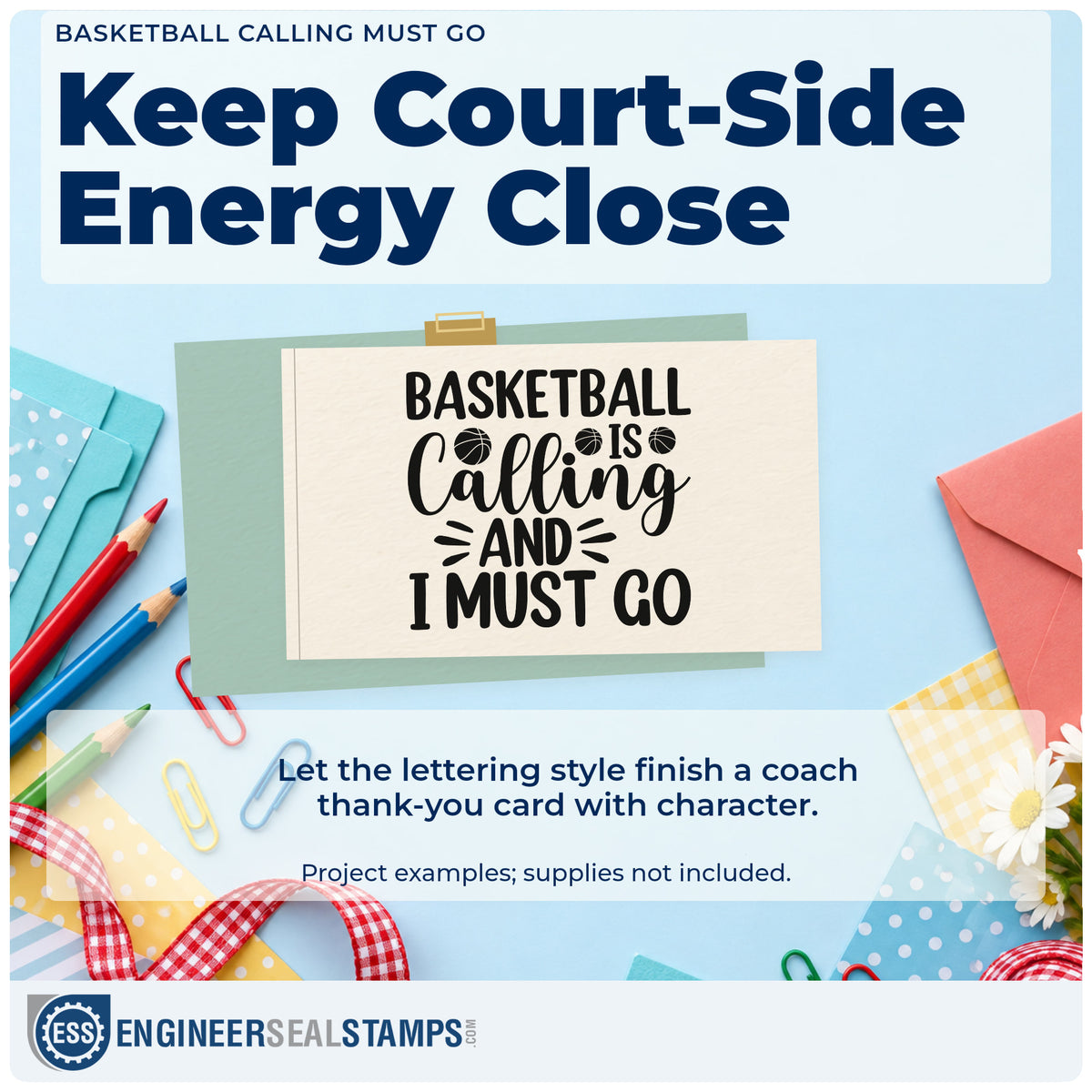 A finished handmade project stamped with the Basketball Is Calling And I Must Go Stamp – Premium Vintage Pro Wooden, ideal for road game album page.