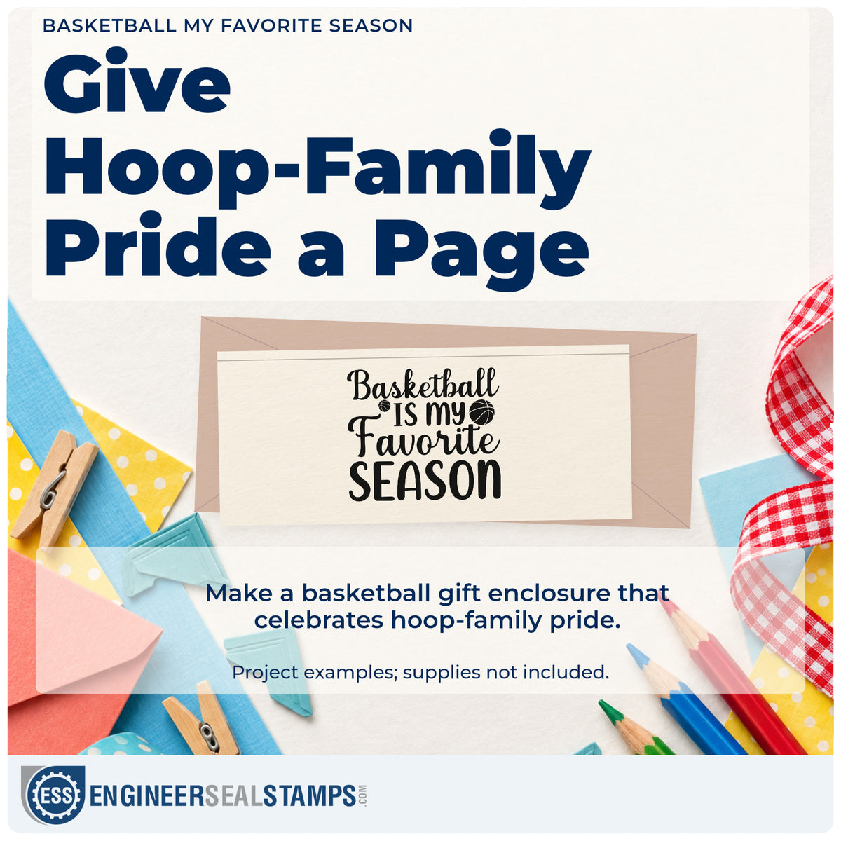 A finished handmade project stamped with the Basketball My Favorite Season Lettering Pre-Inked Stamp – Slim, ideal for watch night album page.