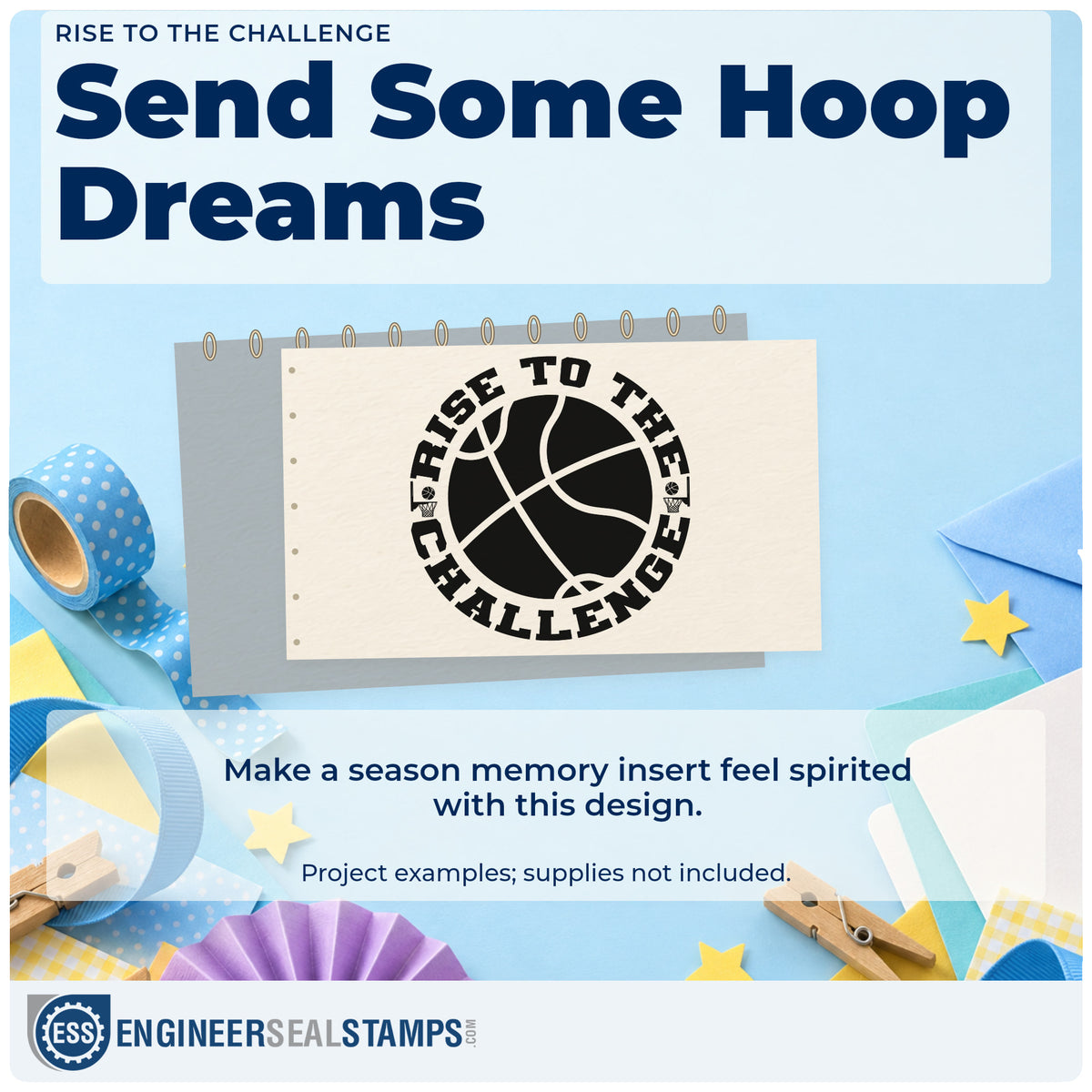 A finished handmade project stamped with the Rise To The Challenge Basketball Compact Pre-Inked Stamp – Slim, ideal for conditioning album page.