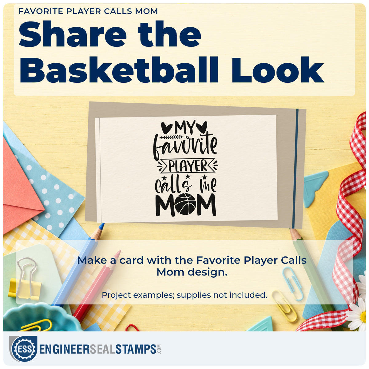 A finished handmade project stamped with the Favorite Player Calls Mom Hand Stamp – Duo, ideal for gallery album page.