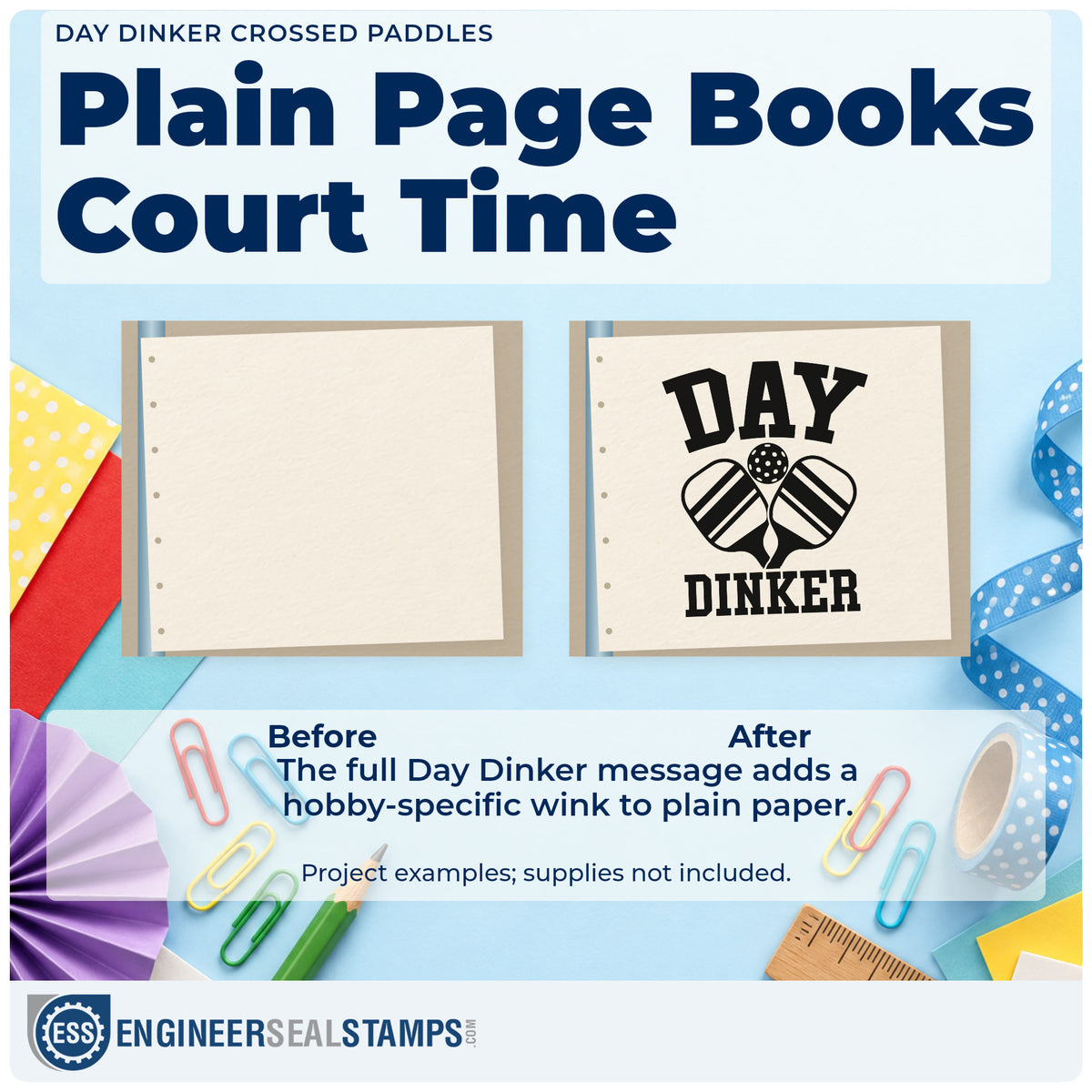 Before and after of a plain item finished with the Day Dinker Crossed Paddles Hand Stamp – Duo, a quick upgrade for framed park office.