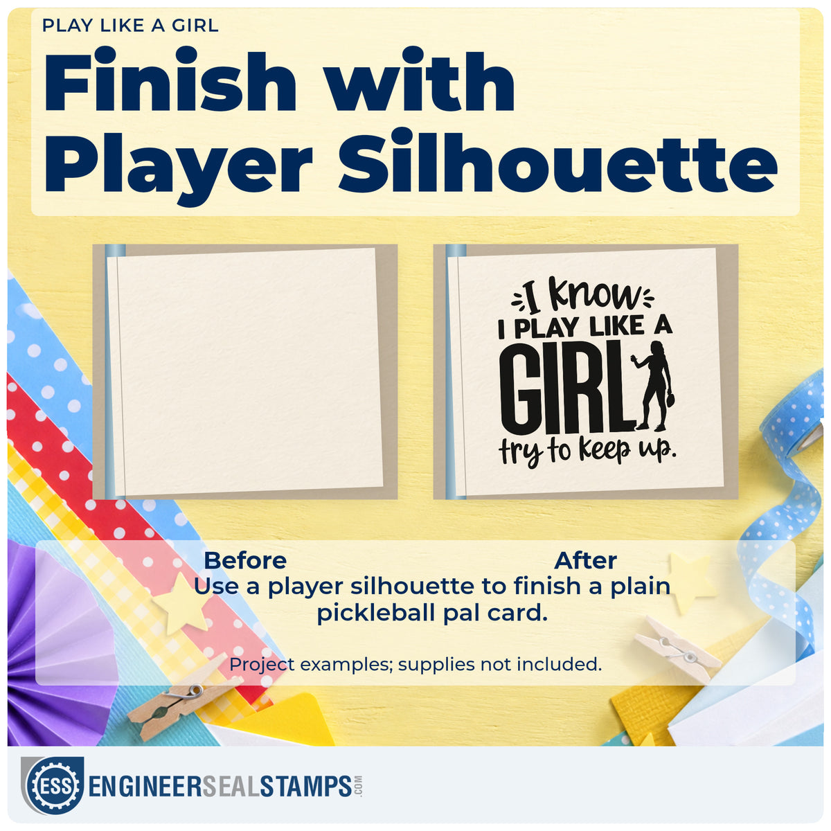 Before and after of a plain item finished with the Vintage Pro Play Like A Girl Premium Wooden Stamp, a quick upgrade for framed gym corridor.