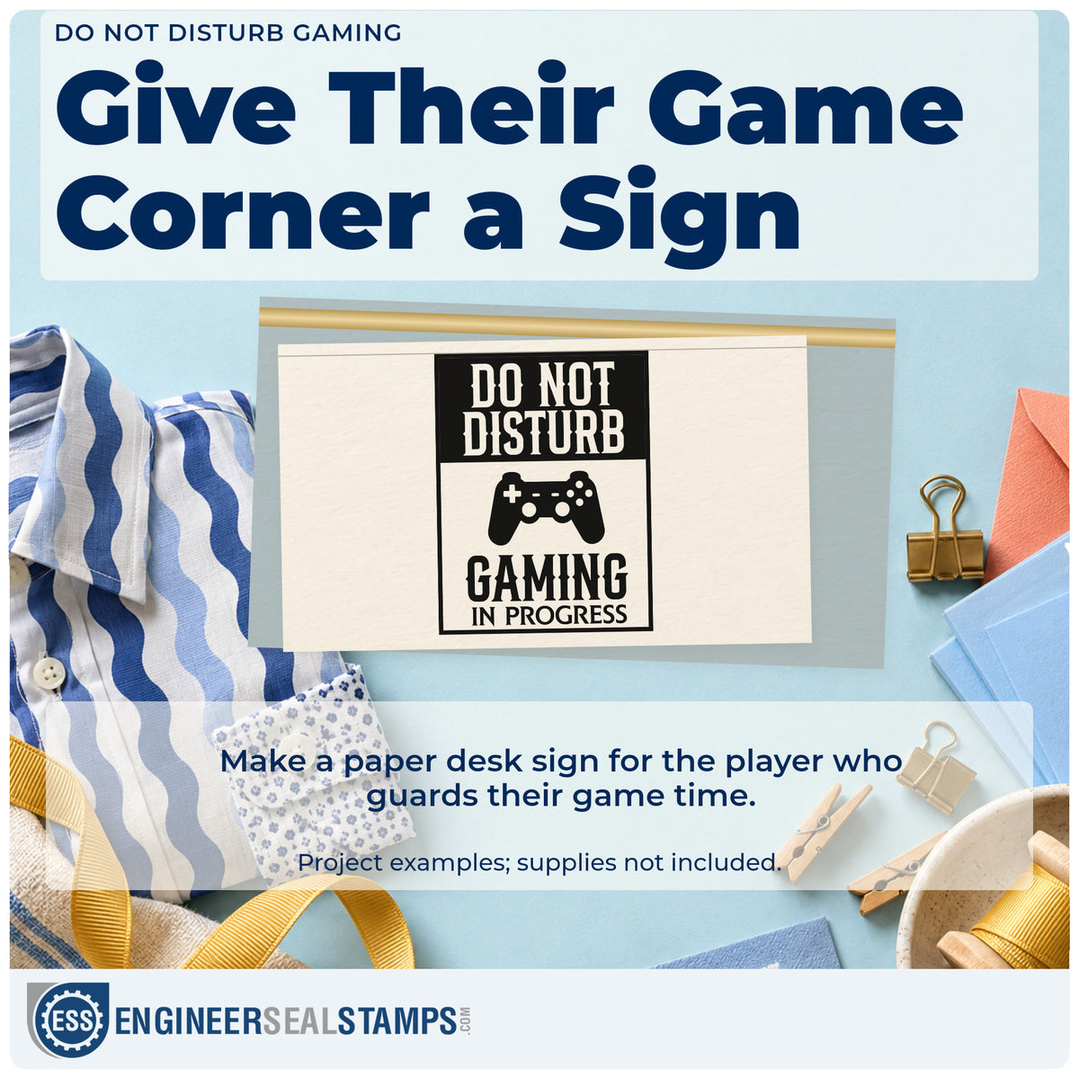 A finished handmade project stamped with the Do Not Disturb Gaming Premium Wood-Mounted Stamp – Vintage Pro, ideal for shared flat album page.