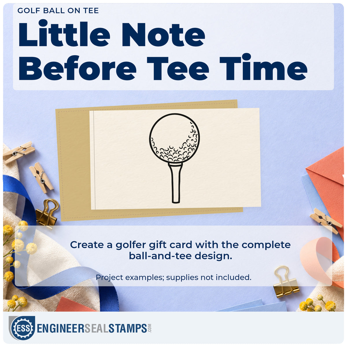 A finished handmade project stamped with the Golf Ball On Tee Premium Wooden Stamp – Vintage Pro, ideal for junior album page.