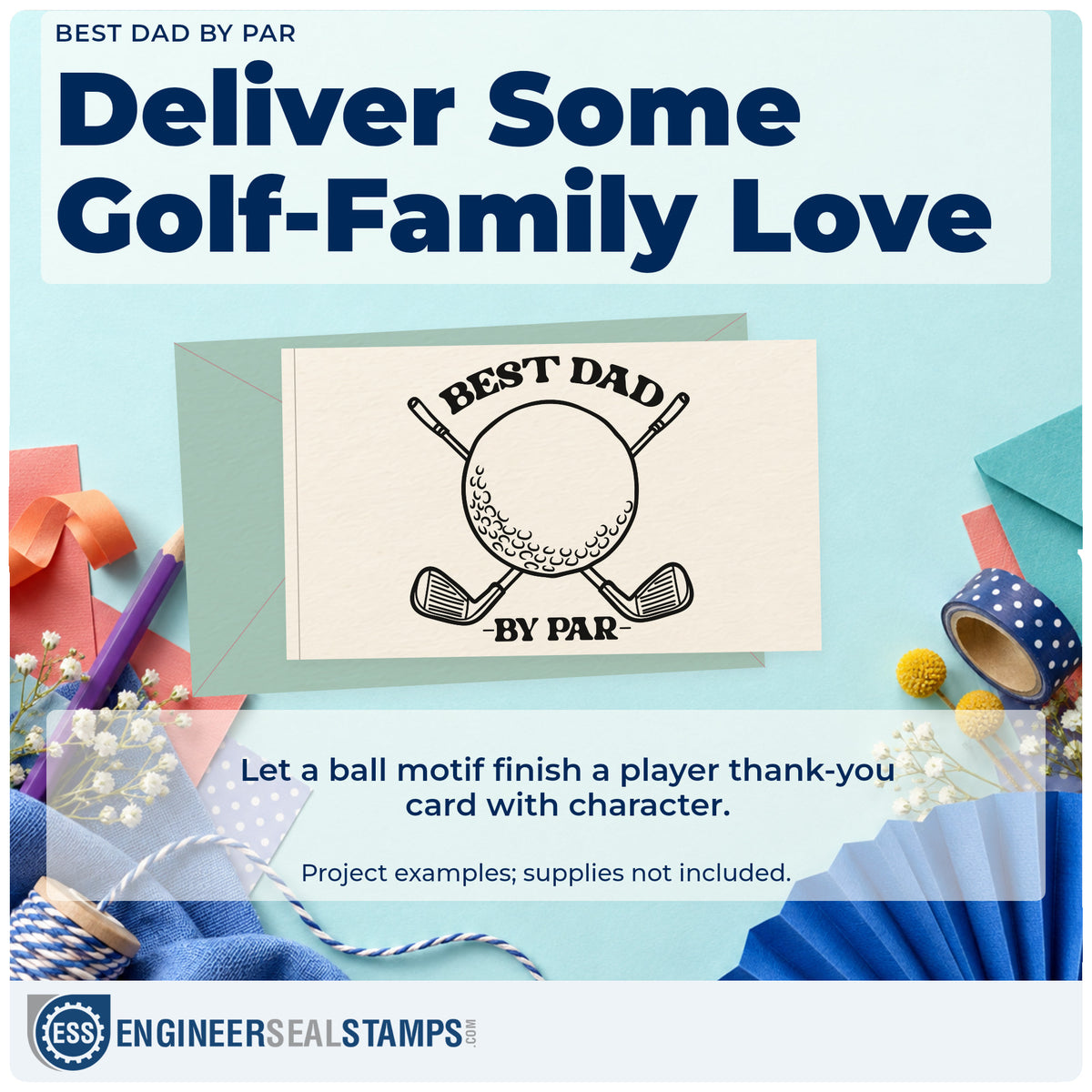 A finished handmade project stamped with the Premium Wooden Best Dad By Par Golf Ball Stamp – Vintage Pro, ideal for rounds album page.