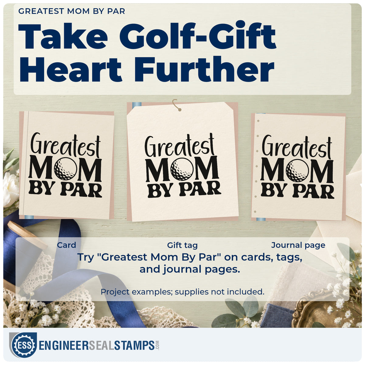 Three project examples made with the Greatest Mom By Par Stamp – Self-Inking, including round wish sheet.