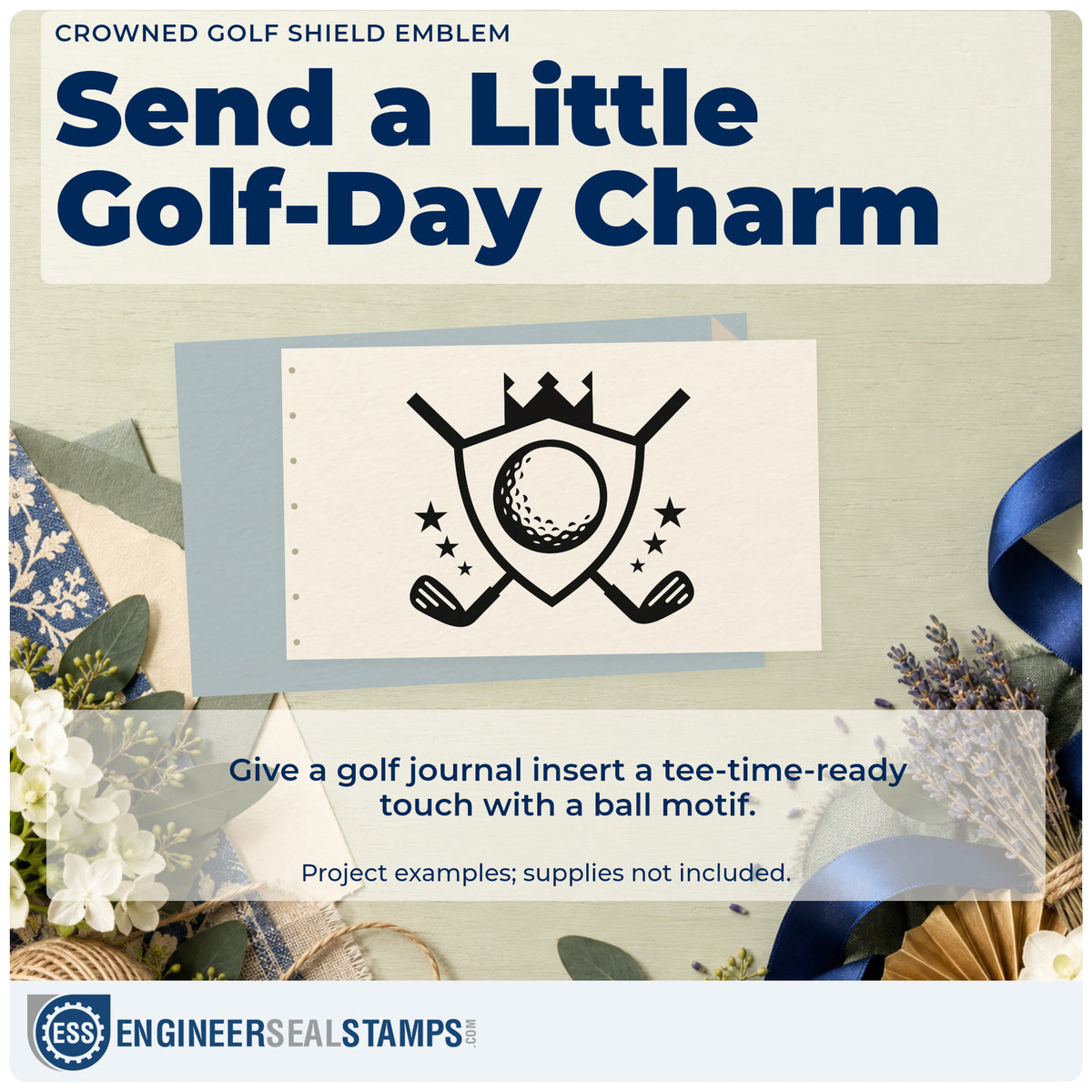 A finished handmade project stamped with the Crowned Golf Shield Emblem With Stars Stamp – Premium Vintage Pro Wooden, ideal for championship album page.