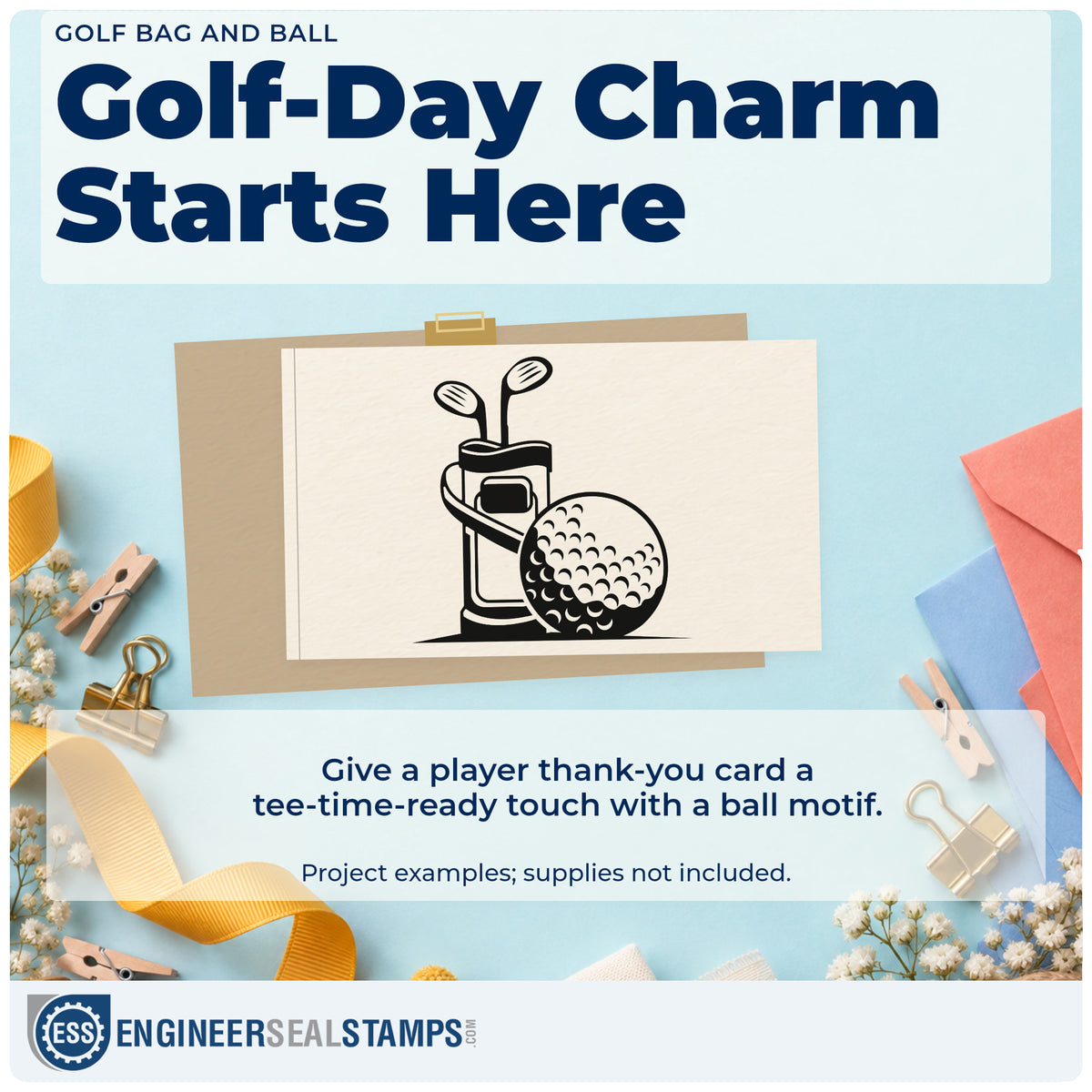 A finished handmade project stamped with the Dimpled Golf Ball Beside Club Bag Rubber Stamp – Duo Hand, ideal for shipping album page.