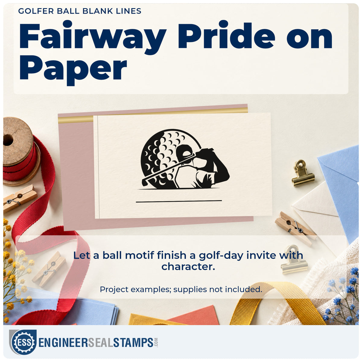 A finished handmade project stamped with the Golfer Ball Blank Lines Slim Pre-Inked Stamp, ideal for personalize album page.