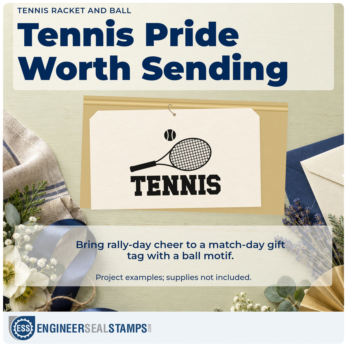 A finished handmade project stamped with the Tennis Racket And Ball Lettering Stamp – Slim Pre-Inked, ideal for machine year album page.