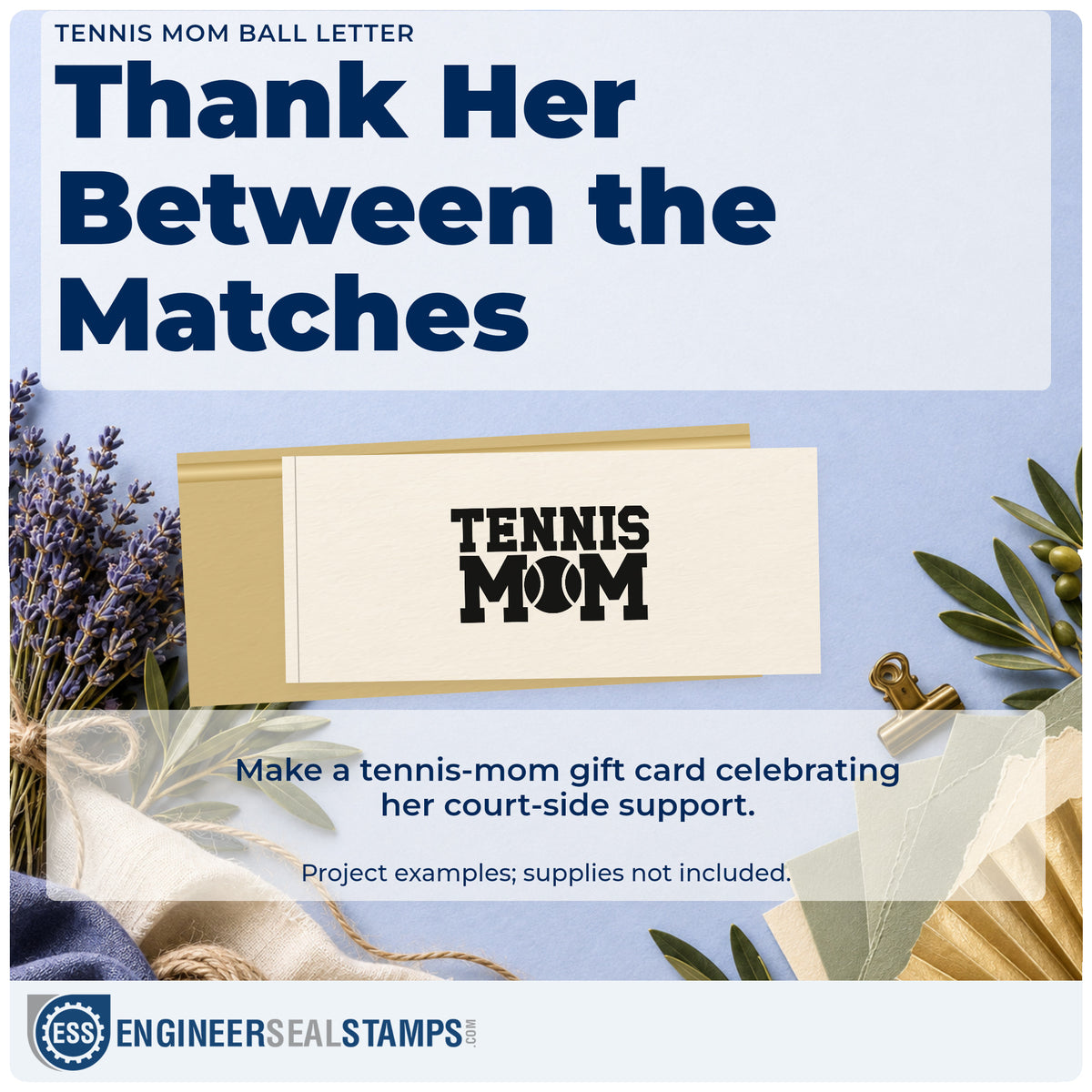 A finished handmade project stamped with the Tennis Mom Ball Letter Pre-Inked Stamp – PSI, ideal for carpool album page.