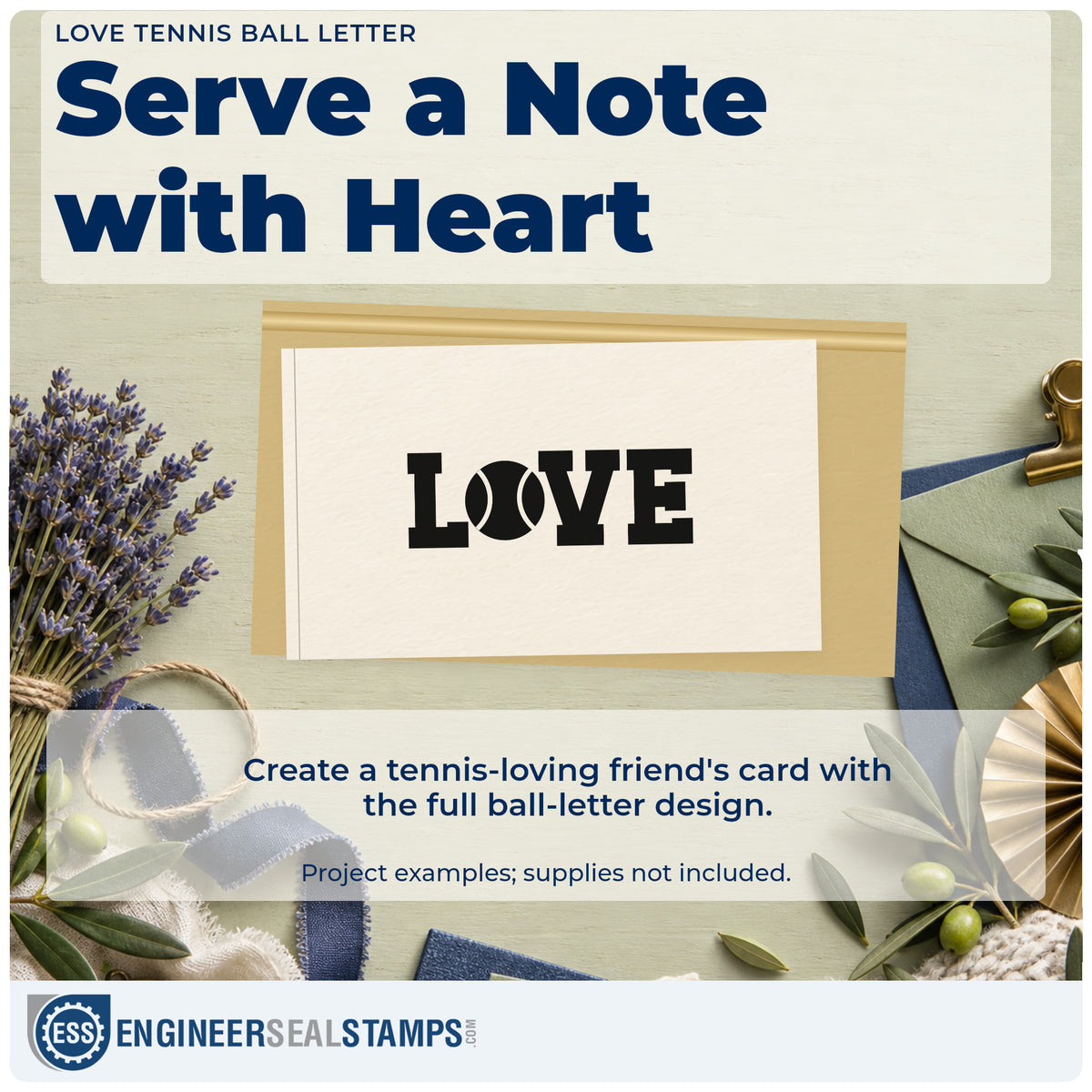 A finished handmade project stamped with the Love With Tennis Ball Center Pre-Inked Stamp – Slim, ideal for mixer album page.