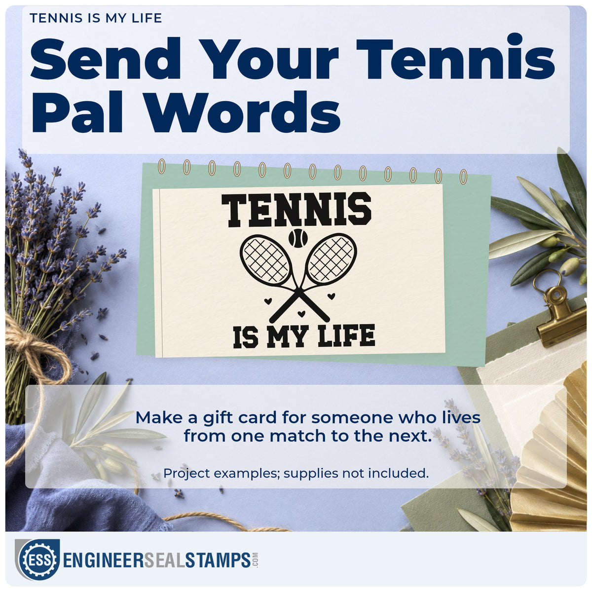 A finished handmade project stamped with the Tennis Is My Life Duo Hand Stamp, ideal for varsity album page.