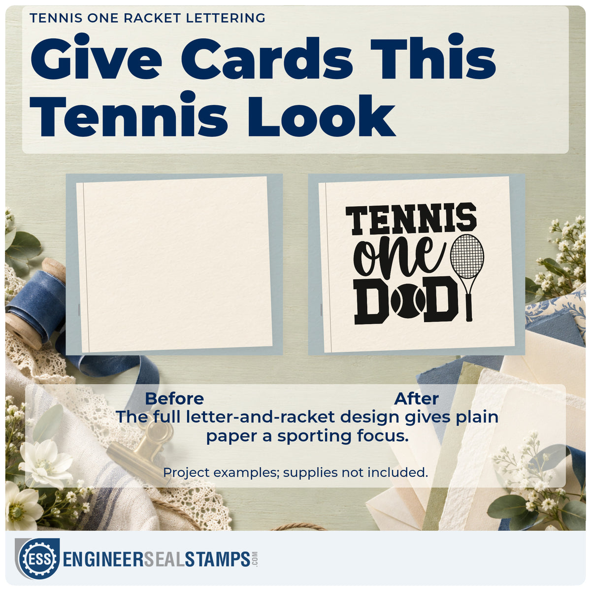 Before and after of a plain item finished with the Premium Wooden Racket And Tennis Ball Between D Letters Stamp – Vintage Pro, a quick upgrade for framed garage corner.