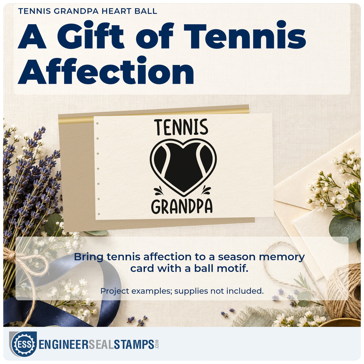 A finished handmade project stamped with the Tennis Grandpa Heart Ball Compact Pre-Inked Stamp – Slim, ideal for morning album page.