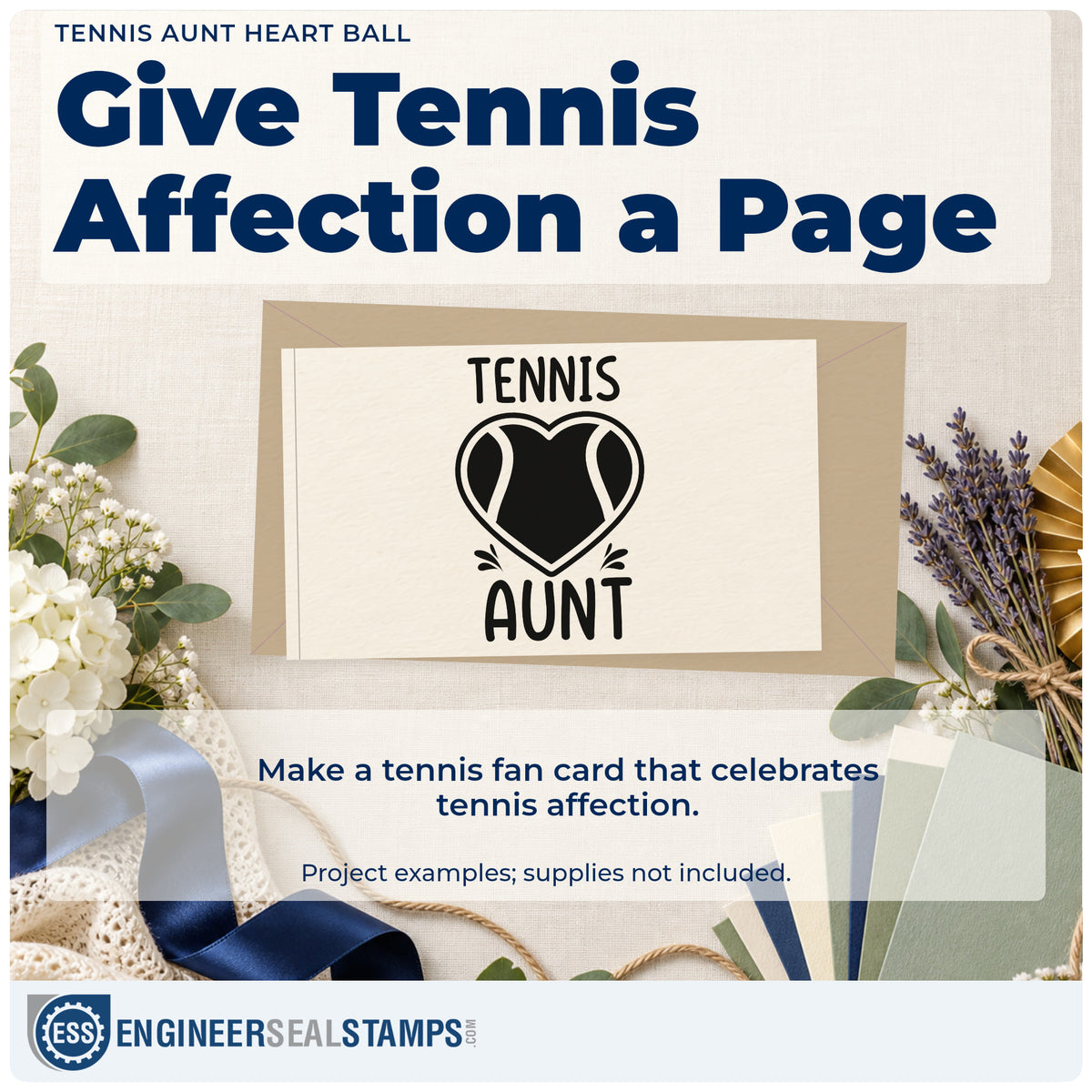 A finished handmade project stamped with the Aunt Tennis Heart Lettering Rubber Stamp – Wood Handle, ideal for final week album page.