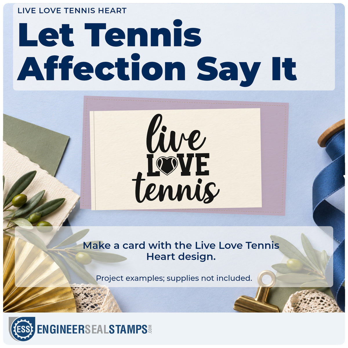 A finished handmade project stamped with the Live Love Tennis Heart Rubber Stamp – Wood Handle, ideal for board year album page.