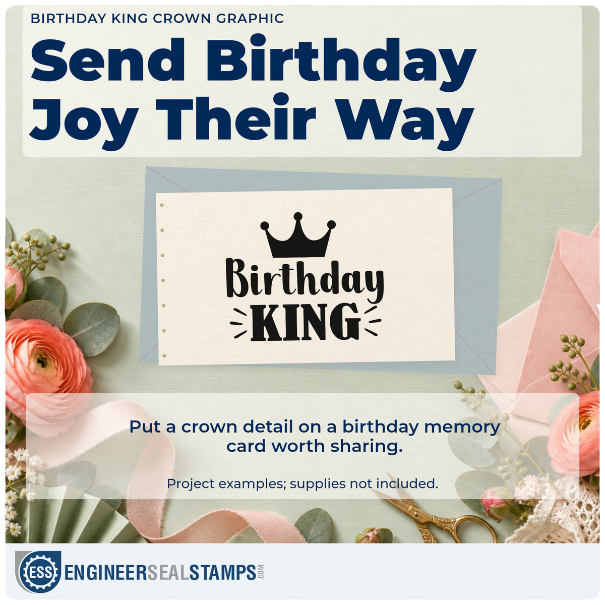 A finished handmade project stamped with the Birthday King Crown Rays Hand Stamp – Duo, ideal for husband album page.