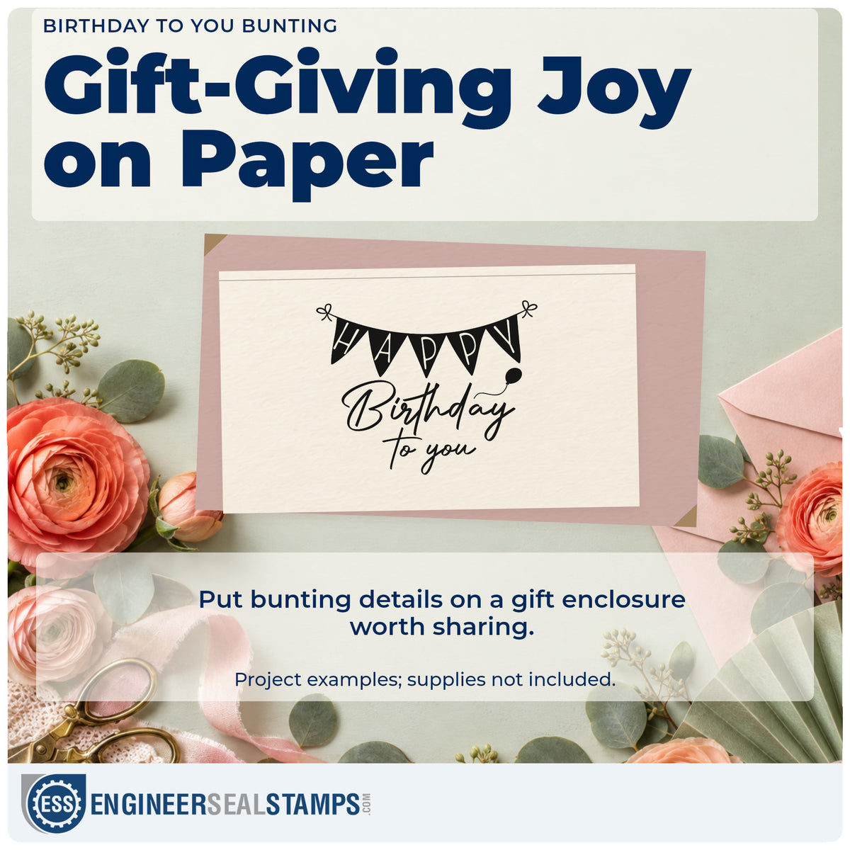 A finished handmade project stamped with the Wood Handle Birthday To You Bunting Rubber Stamp, ideal for nursery year album page.