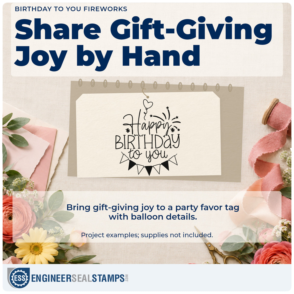 A finished handmade project stamped with the Birthday To You Fireworks Rubber Stamp – Wood Handle, ideal for distance album page.