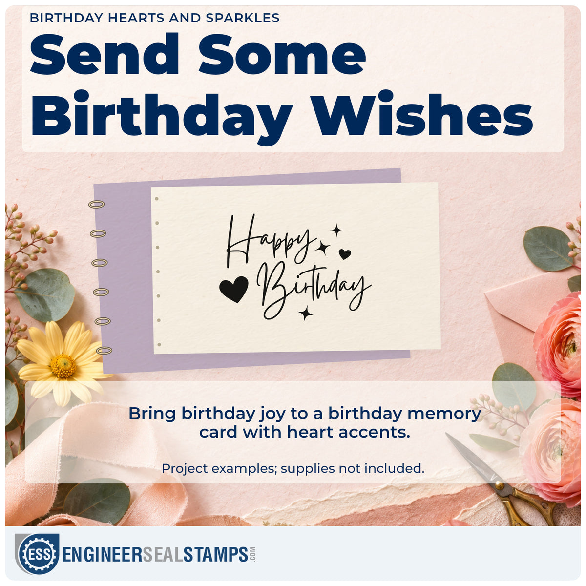 A finished handmade project stamped with the Happy Birthday With Hearts Rubber Stamp – Wood Handle, ideal for spa day album page.