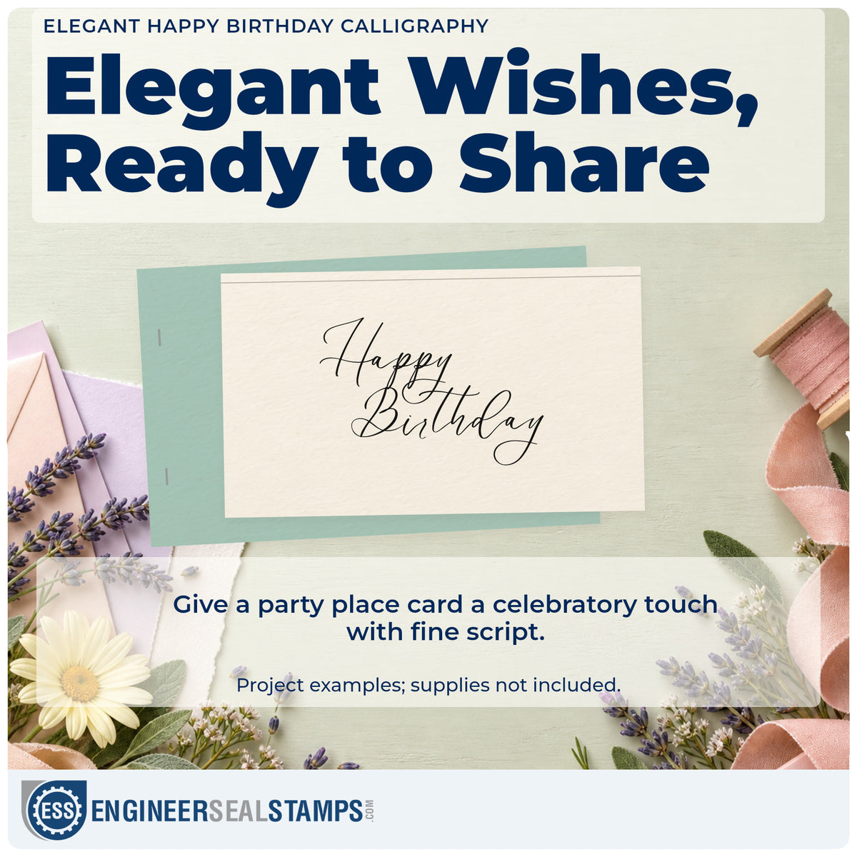 A finished handmade project stamped with the Elegant Happy Birthday Calligraphy Rubber Stamp – Duo Hand, ideal for calligraphy album page.