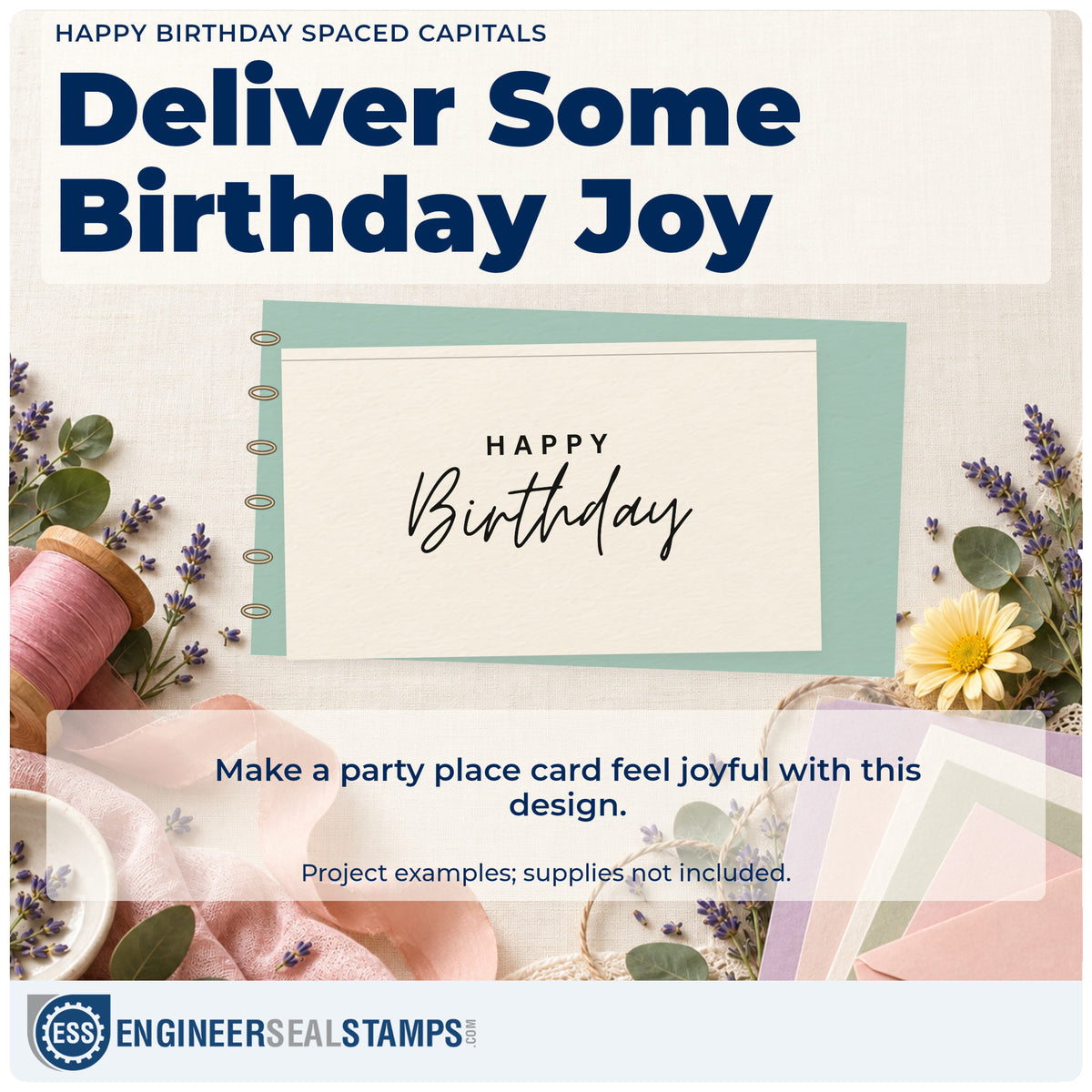 A finished handmade project stamped with the Happy Birthday Spaced Capitals Premium Wood-Mounted Stamp – Vintage Pro, ideal for newsletter album page.