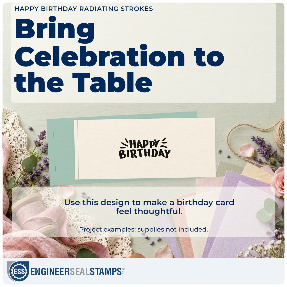 A finished handmade project stamped with the Happy Birthday Radiating Strokes Block Lettering Pre-Inked Stamp – PSI, ideal for park year album page.