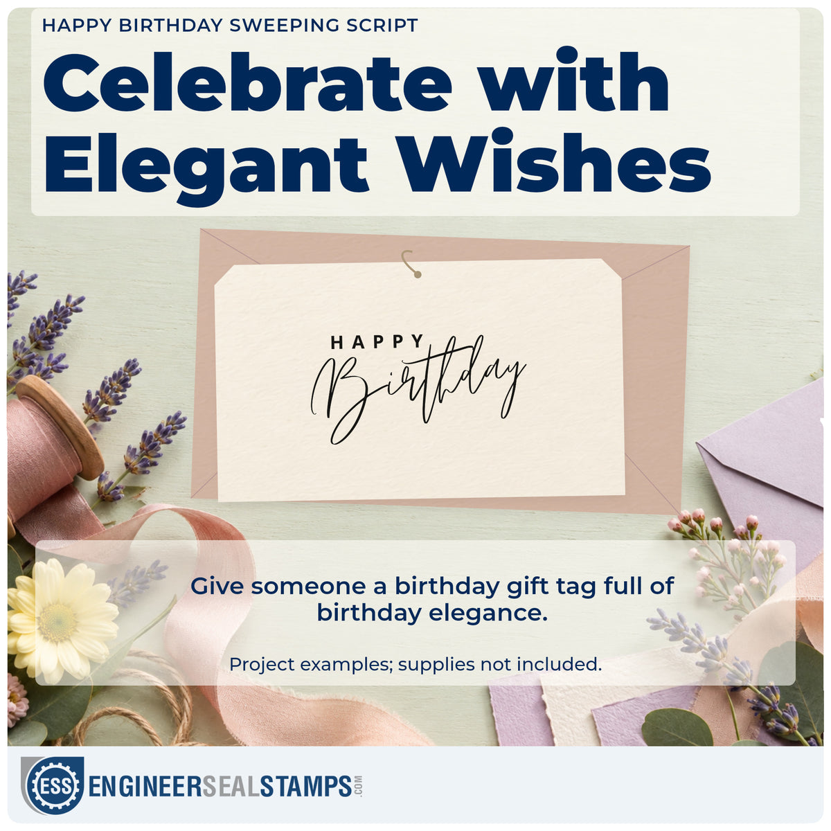 A finished handmade project stamped with the Happy Birthday Fine Sweeping Script Rubber Stamp – Wood Handle, ideal for board year album page.
