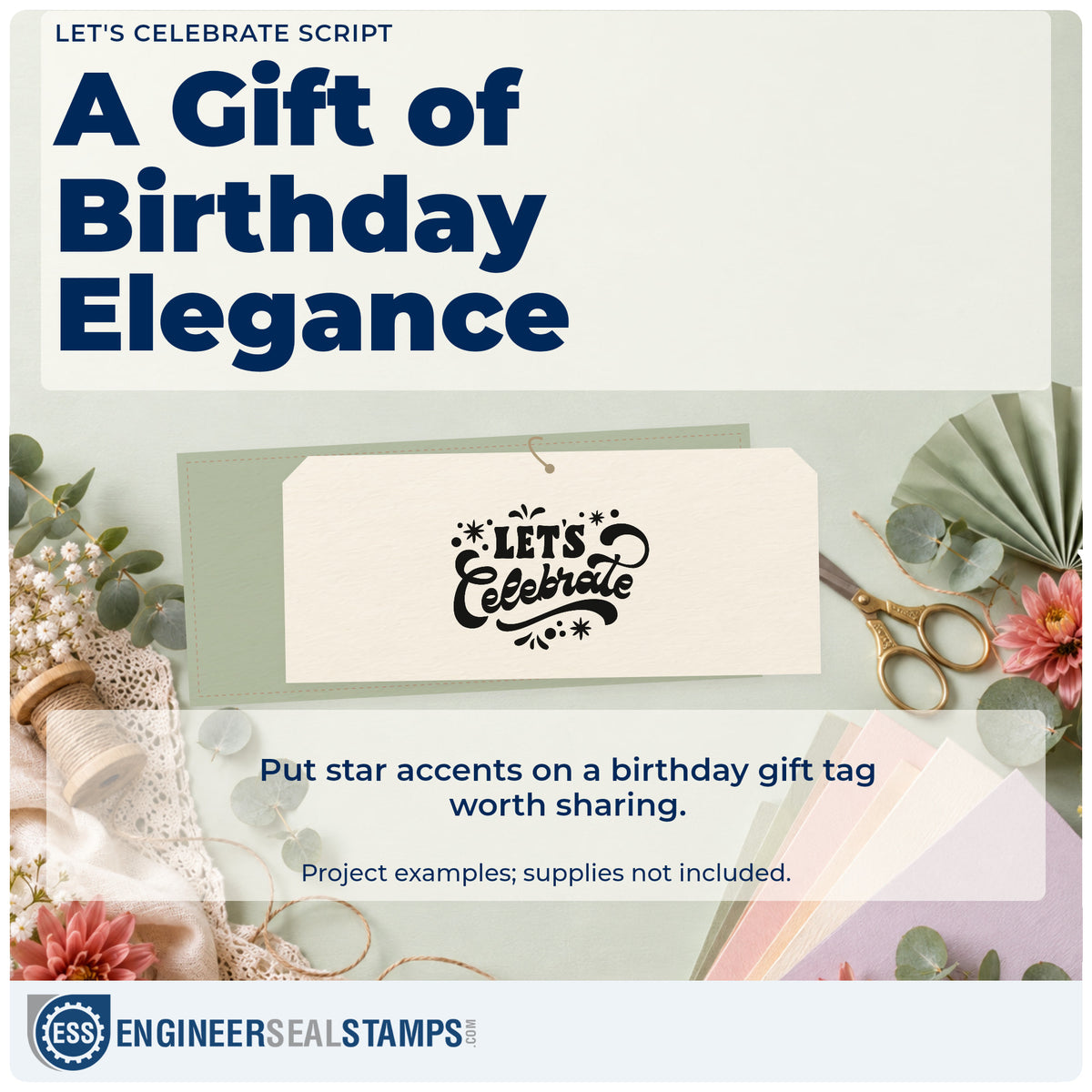 A finished handmade project stamped with the Duo Hand Bold Let's Celebrate Decorative Lettering Rubber Stamp, ideal for center year album page.