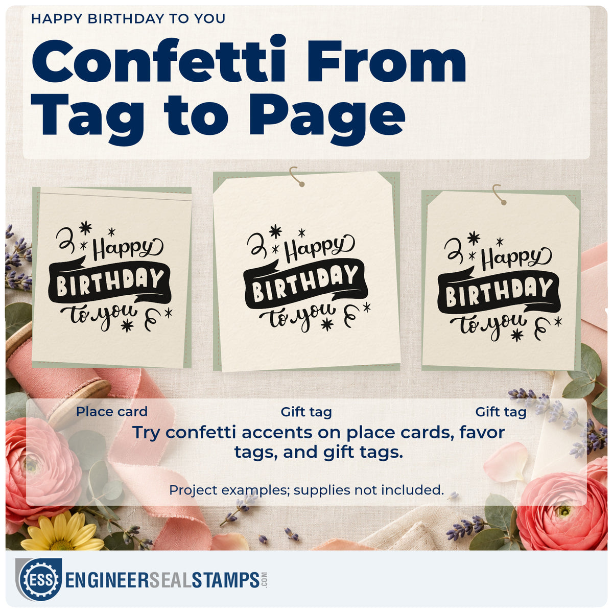 Three project examples made with the Happy Birthday To You With Stars Hand Stamp – Duo, including birthday chart sheet.
