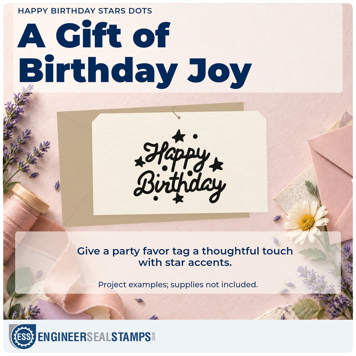 A finished handmade project stamped with the Happy Birthday Stars Dots Script Lettering Stamp – Duo Hand, ideal for trip album page.